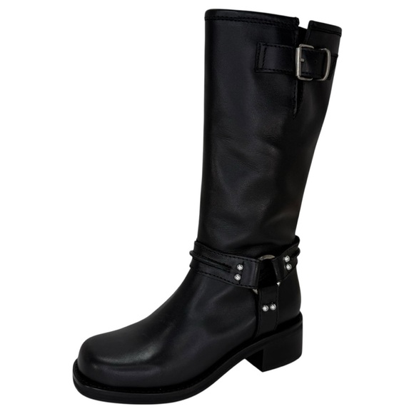 Steve Madden Black Moto Boots with Buckle Detail - Picture 2 of 13